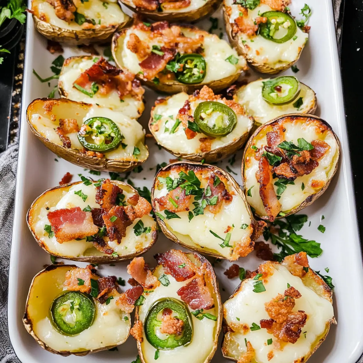 Irish Cheddar Bacon Jalapeño Potato Skins
