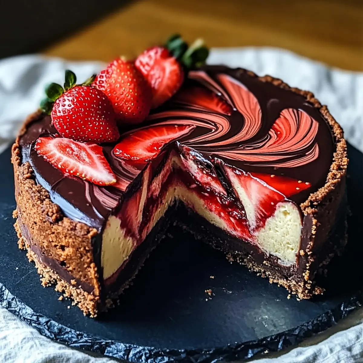 Chocolate Strawberry Swirl Cheesecake